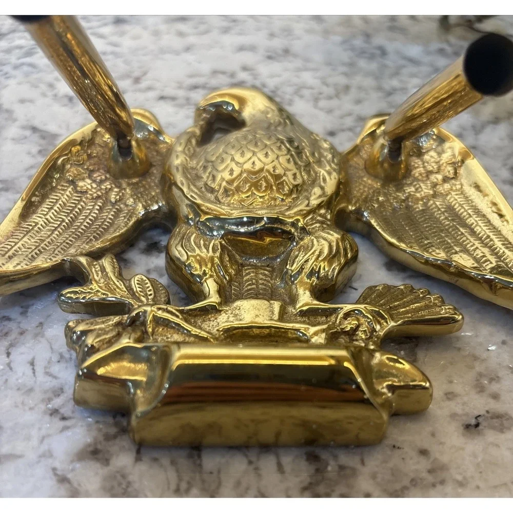 Vintage Solid Brass Eagle Pen Holder Desk‎  American Patriotic Spread Wing